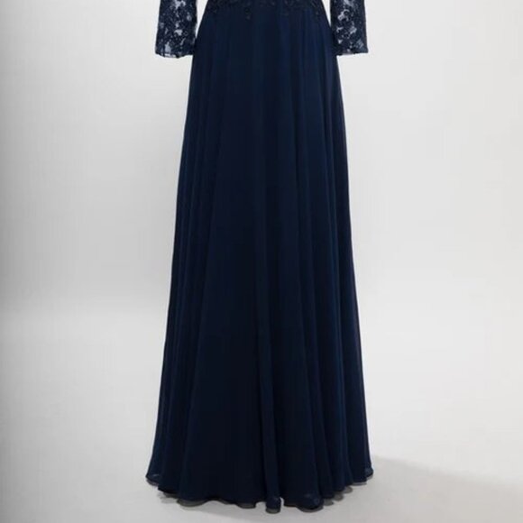 New A-Line Formal Floral Lace Embellished MOB Maxi Gown w/ 3/4 Sleeves TC M2758Q - Picture 5 of 8